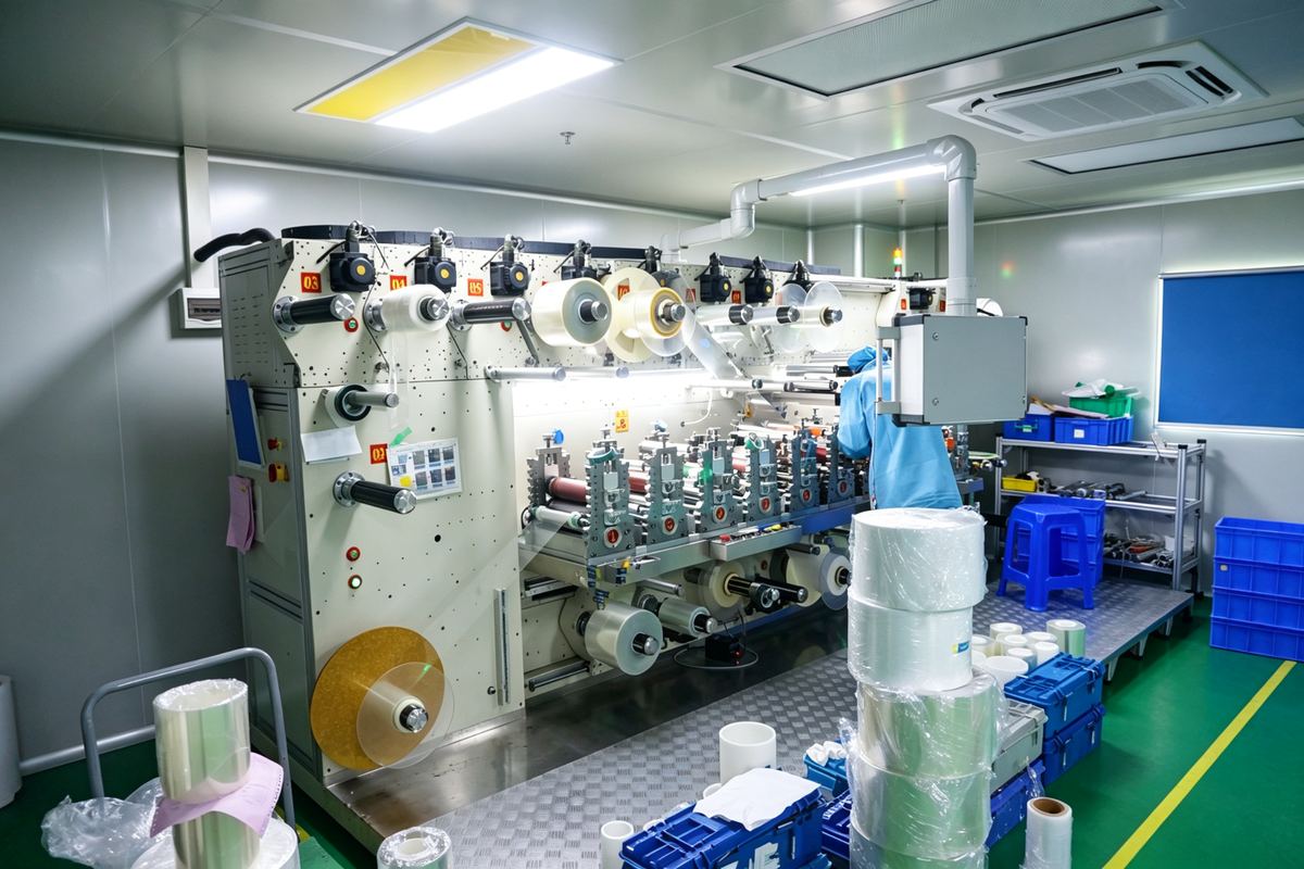 Rotary die-cutting line running film rolls in the HANGMO clean room