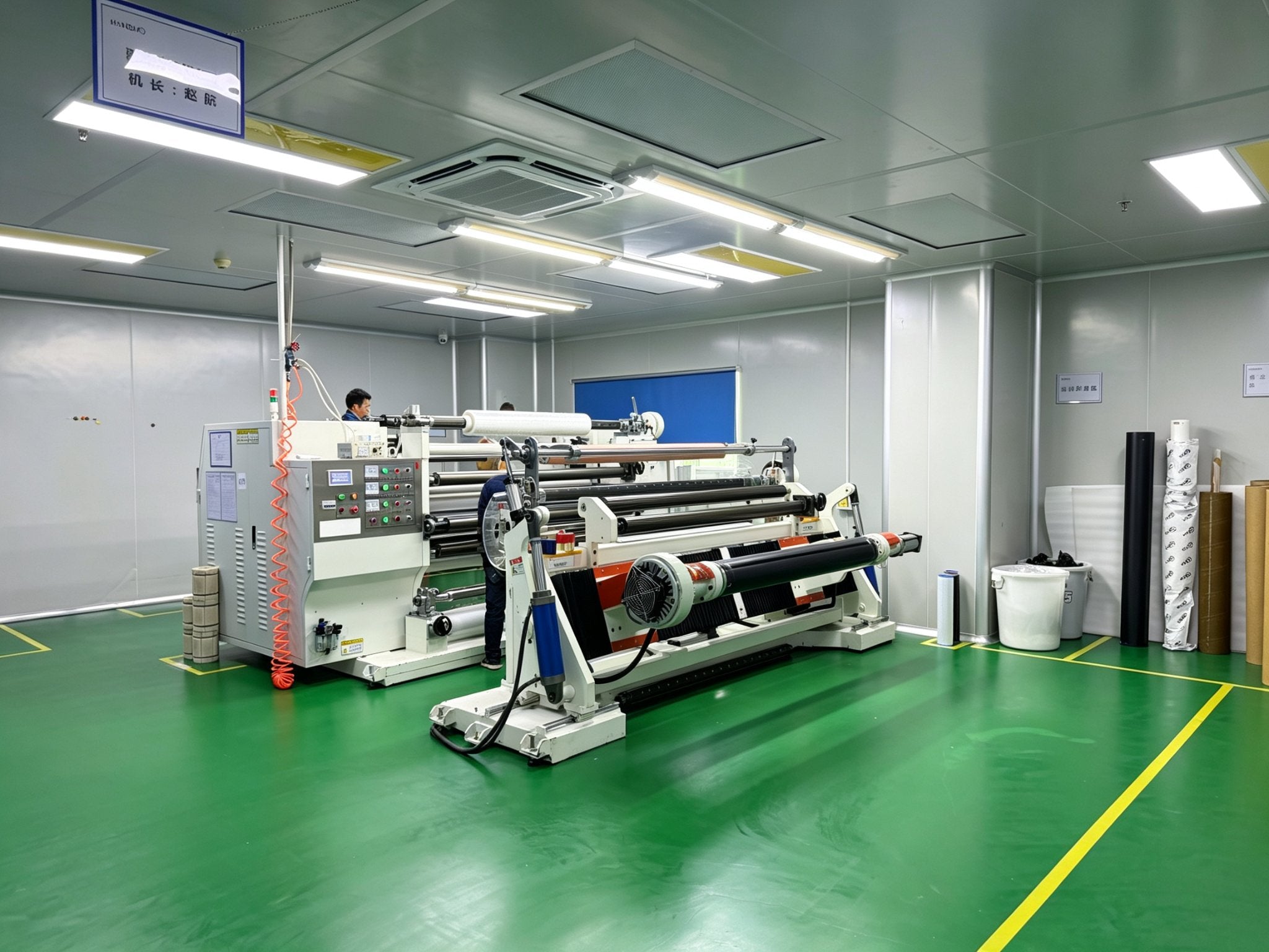 HANGMO slitting workshop — precision film slitting and rewinding in our own Shenzhen facility