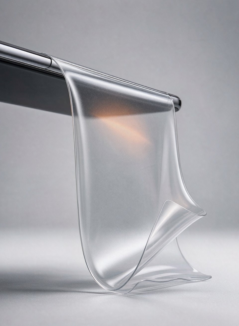 Flexible TPU hydrogel film curling over a smartphone edge