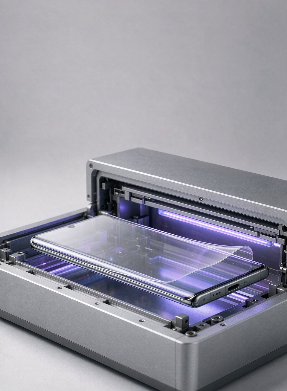 UV curing film inside a vacuum press machine