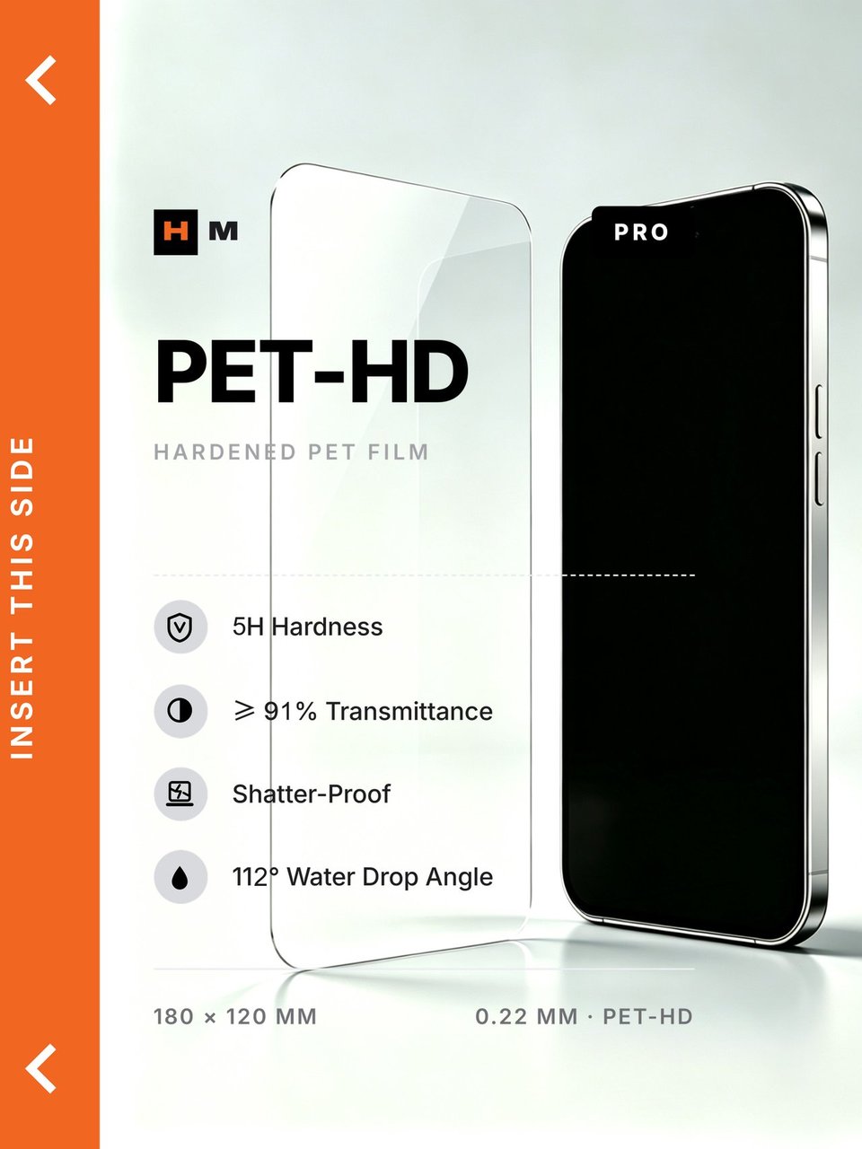 PET PRO film print · 5H-280 · 5H hardened · 91.7% trans