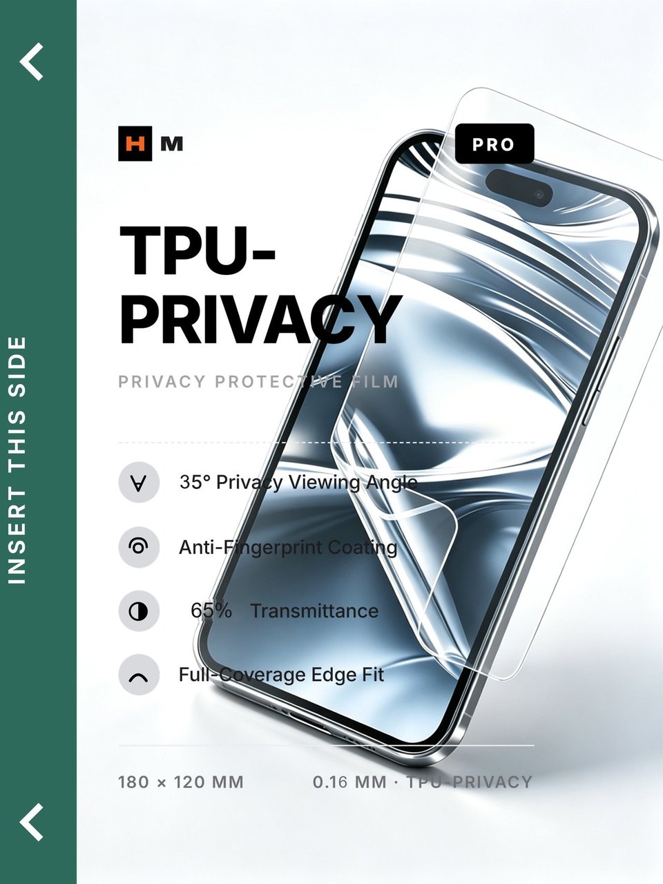 TPU PRO film print · PA36168AG-F · Matte privacy · 65.2% trans