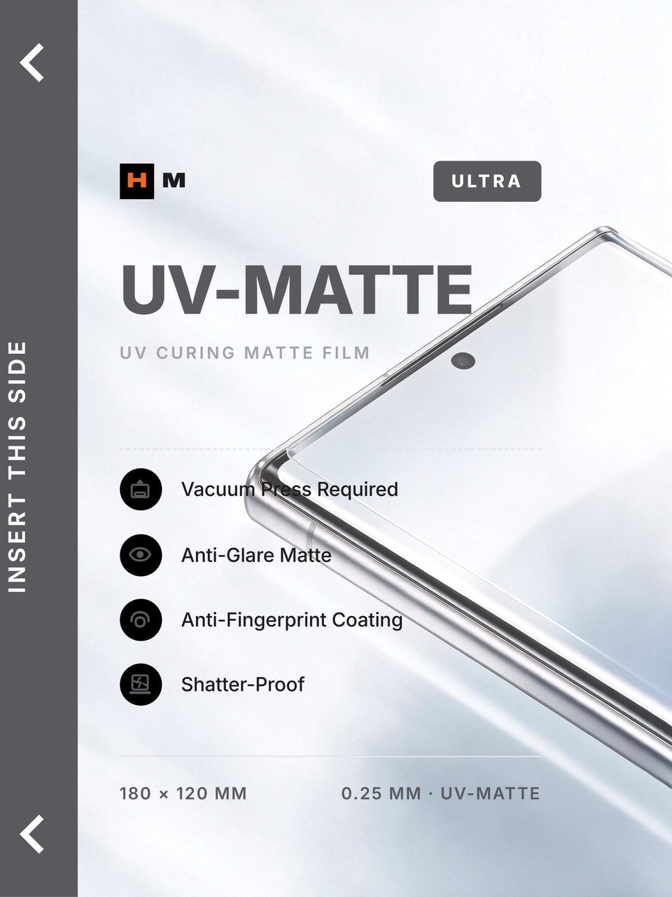 UV ULTRA film print · 250 · Slick matte · 116° angle
